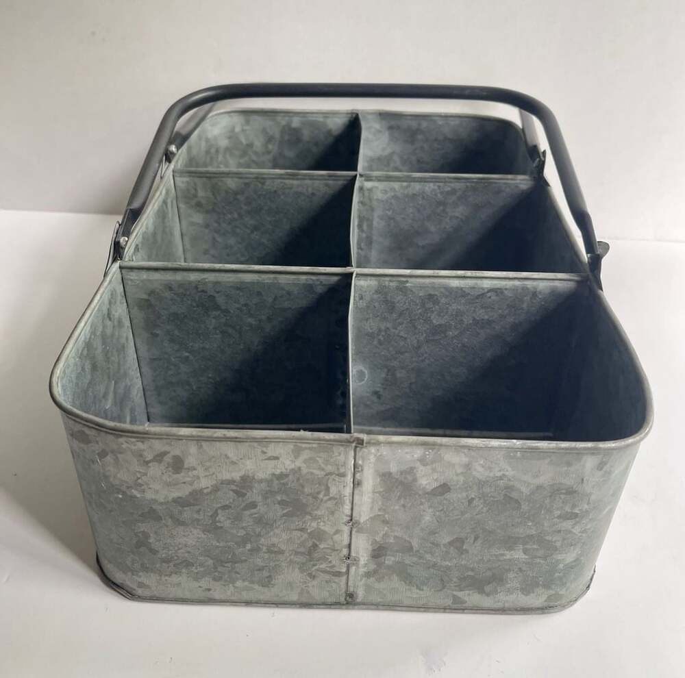 Galvanized Metal Organizer Caddy with Six Compartments and Handle